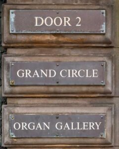 Detail of the Usher Hall, Edinburgh - showing sign foe Organ Gallery and Grand Circle.